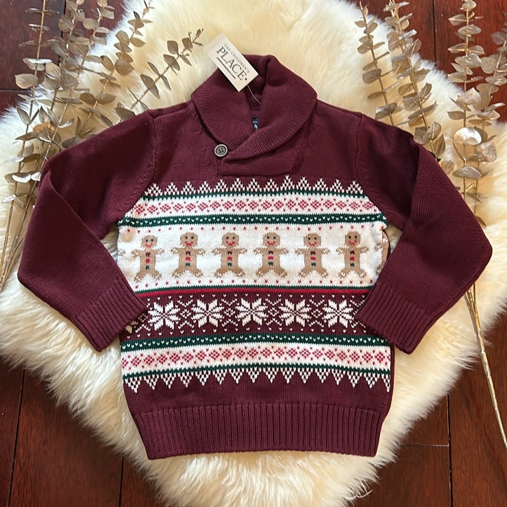 NWT The Children’s Place Toddler boys maroon fair isle gingerbread sweater!